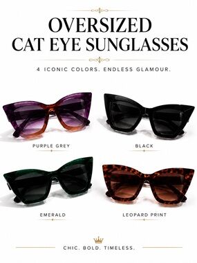 Luxury Glam Old Hollywood Oversized Cat Eye Sunglasses